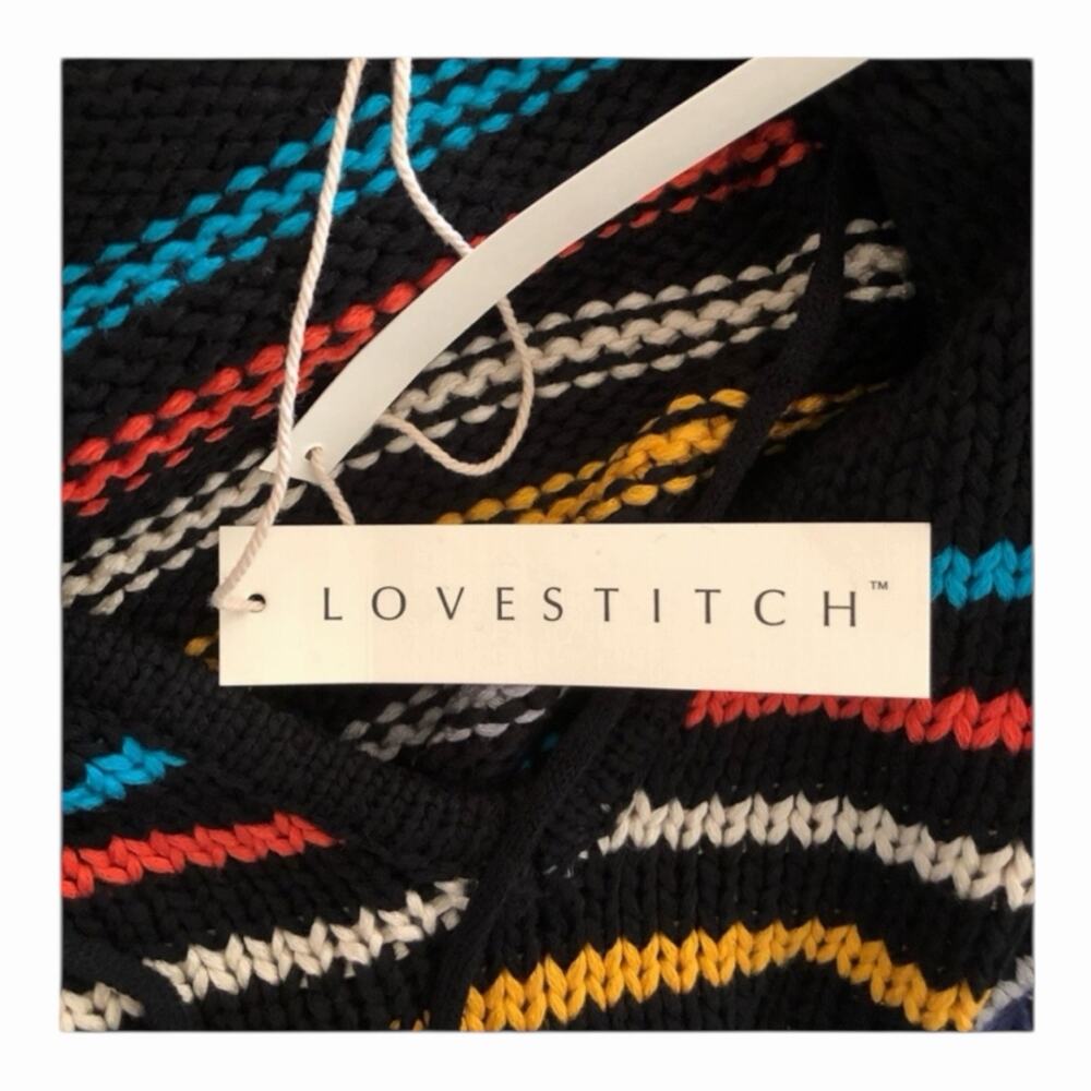 LoveStitch NWT Black Aqua Orange Stripe Kangaroo Pocket Hoodie Long Sleeve - Picture 10 of 13